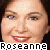 A contact sheet of two identical animated frames showing a close-up of a woman's face with red lipstick and the text "Roseanne" in pixelated font at the bottom, displayed side-by-side on a gray background.