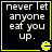 Four identical display white pixelated text on black background with yellow border and small yellow Pac-Man icon in bottom-right corner