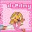 Pixel art of a blonde girl in a pink and white outfit lying on a pink dotted background with 'dredmy' text above each