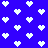 Blue background with white pixelated heart shapes arranged in a pattern, some hearts have missing segments