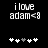 Black background displays white pixelated text 'ilove adam<3' above five heart icons with one grayed-out, two versions show different heart states.