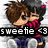 Pixelated cartoon couple kissing, boy with brown hair and girl with dark hair holding pink flower, text "sweetie <3" overlaid on image.