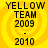 Yellow spiral background with black text reading 'YELLOW TEAM 2009 - 2010' in four identical