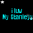 Pixelated cyan text 'iluv My Stanleyy' repeated across black background with white and gray stars, animated star positions changing in sequence.