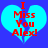 Two identical blue heart-shaped icons with red text "I Miss You Alex!" on a solid blue background, each featuring a pixelated appearance.