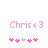 Pixelated pink text 'Chris43' above a of five pink and light pink heart icons on a white background