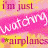 A contact sheet of 25 animated frames showing a repeating pattern with pink and yellow text on a gradient background, featuring the phrases "i'm just" and "airplanes" in various arrangements.