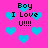 Pixelated pink background with blue hearts and black text reading "Boy I Love U!!!!" in multiple positions.