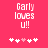 Pixelated text 'Garly loves u!!' on bright pink background with five heart symbols below, two versions showing heart animation.
