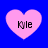 Four pink heart shapes on a blue background, each containing the text 'Kyle' in black pixelated font.