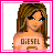 Pixel art contact sheet of a female character in four frames showing upper body, torso, legs, and text.