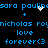 Blue pixelated text on black background with animated white heart and plus symbols, repeating names and phrases.