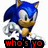 Two side-by-side pixelated Sonic the Hedgehog icons with text below each, one red 'who's yo' and one green 'dadda'.