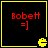 Four identical display red text 'Bobett =]' on black background with yellow border and Pac-Man icon in bottom-right corner