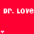 Red background with repeated white text "DR. LOVE" and pink heart symbols in a pattern