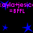 Pixelated blue stars and pink text on black background with repeated "=BFFL" beneath each text segment.