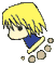 Pixelated anime-style character with yellow hair and blue clothing, shown in two side-by-side frames with differing particle arrangements.