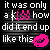 A 4-frame animated contact sheet showing a pixelated text-based animation with pink kiss icons on black background.