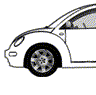 A cartoon car's side view with blue, green, and pink color changes
