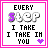 A contact sheet of 8 animated frames showing a pixel art icon with the text "EVERY STEP I TAKE I TAKE IM YOU" and changing heart symbols, each frame in a pink-bordered square on a gray background.