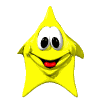 Yellow star-shaped character with large white eyes and red mouth in multiple poses including smiling, covering face, and side views.