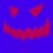 Red pixelated jack-o'-lantern faces with triangular eyes and jagged smiles on a blue background, one face partially obscured by gray.