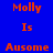 Blue background with orange text reading "Molly Is Ausome Molly" arranged in a pattern, with light blue rectangular blocks in the top-left, top-right, and bottom-right corners