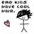 Pixelated static image with text reading 'KIDS HAVE COOL HAIR.' and a stick figure with spiky black hair, a heart symbol, and grayscale tones.