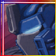 Blue and gray mechanical figure with glowing blue accents, red background, bordered by multicolored frame, text 'Optimus' below.