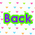 Green-outlined purple text 'Back In The Saddle' appears over a white background with small colorful hearts and a faint rainbow-colored heart outline, with a black variant showing the text over two blurred hearts.