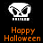 Pixelated skull icon with orange 'Happy Halloween' text on black background, showing animation changes across frames.