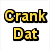 Yellow text 'Crank Dat' on white background with a pixelated image of a person wearing sunglasses and a red shirt.