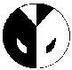 Black-and-white circular icon with segmented face showing eyes and mouth, rotating through multiple angles in a sequence.
