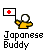 Pixelated character in yellow shirt holding Japanese flag, with sequential changes to teal props including square, triangle, and multiple shapes.