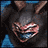 Pixelated character with dark fur and brown ears, mouth open showing teeth, blue background, text overlays changing across frames.