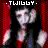 Pixelated static image with white text '.TWIGGY.' at top, red vertical bars on sides, and a blurred central figure against dark background.