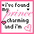 A 5x4 contact sheet of animated AIM buddy icons featuring pink and black text with heart symbols, displaying variations of romantic phrases about finding a prince or being a princess.