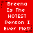 Red background with white pixelated text reading "Breena Is The HOTEST Person I Ever Met!" repeated in a pattern, each instance accompanied by small black star symbols
