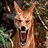 A pixelated image of a fox-like animal with an open mouth on the left, next to a blue text box containing black text reading "Maybe the dingo did it".