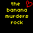 A black background displays yellow pixelated text reading 'the banana murders rock' with a red heart symbol replacing the letter O in 'banana', and an identical static version of the same text to its right.
