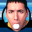 Pixelated image of a person with short dark hair and light skin, wearing a yellow collar, against a blue background with text reading ADAM SANDLER .COM