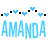Pixelated text 'AMANDA' in blue and black with alternating heart and square patterns above, displayed
