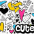 Pixelated collage of six distinct buddy icons featuring hearts, text, and cartoon characters on varied backgrounds.