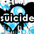 Pixelated blue and white abstract background with black text blocks reading "suicide is like telling God you can't fire me I quit" in a fragmented layout.