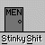 Animated sequence of a character in red or blue clothing moving through gray doors labeled 'MEN' with visible text below each frame.