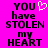 Pixelated text on bright pink background with a white heart symbol replacing 'my' in 'my heart' on the left side.