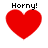Four red heart shapes with "Horny!" text above each, displayed in a on white background
