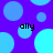 Purple background with scattered light blue circles and four instances of the text 'ally' in black pixelated font.