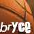 Pixelated orange basketball with dark brown seams and white text 'bryce' at the bottom.
