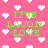 Pink background with white pixelated hearts and green text reading LIVE LAUGH LOVE in two vertical